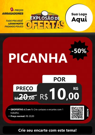 Modelo de Cartaz para Cartaz A4 Vertical com o tema Explosão de Ofertas para Açougue