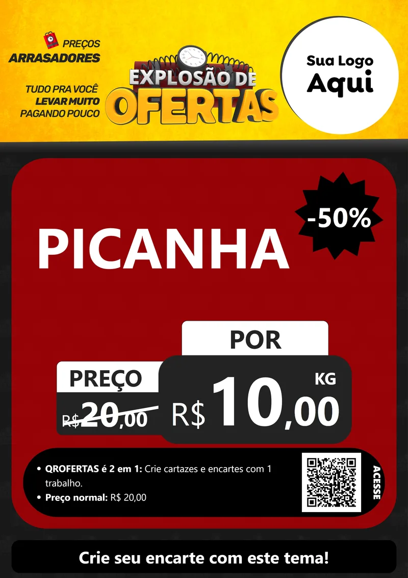 Modelo de Cartaz para Cartaz A4 Vertical com o tema Explosão de Ofertas para Açougue