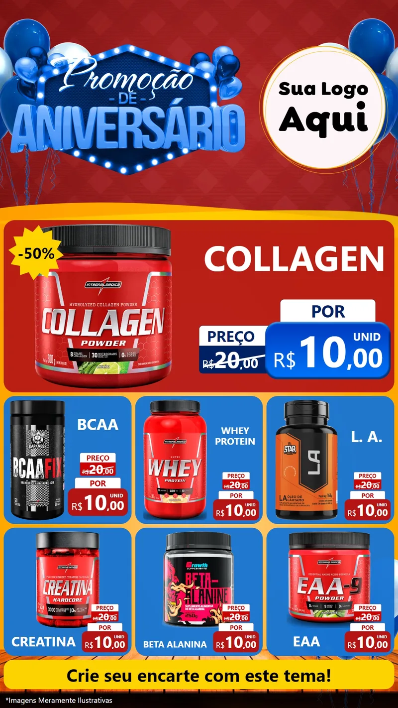 Modelo de Rede Social para Stories com o tema Promoção de Aniversário para Suplementos alimentares