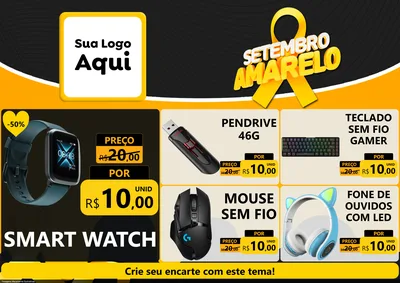 Modelo de Encarte para Encarte A4 Horizontal com o tema Setembro Amarelo para Informática