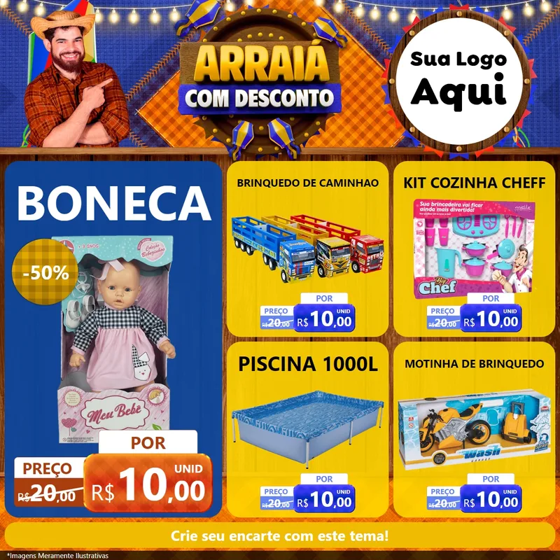 Modelo de Rede Social para Feed Facebook com o tema Arraiá Com Desconto para Brinquedos