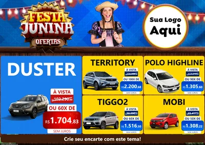 Modelo de Encarte para Encarte A4 Horizontal com o tema Festa Junina Ofertas para Concessionaria de Carros