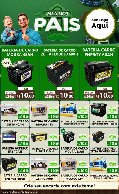 Modelo de Encarte para Encarte Grande com o tema Mês dos Pais para Baterias Elétricas