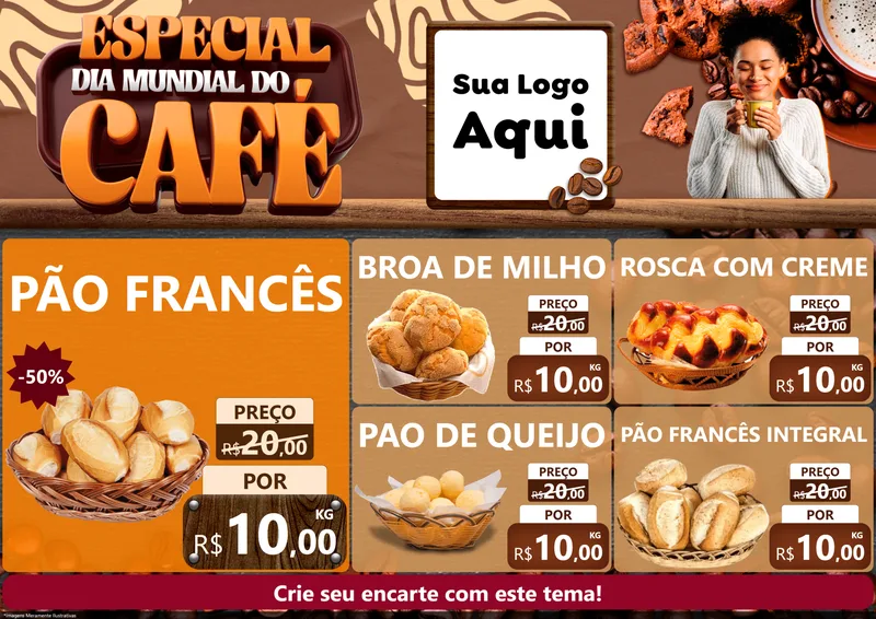 Modelo de Encarte para Encarte A4 Horizontal com o tema Especial Dia Mundial do Café para Padaria