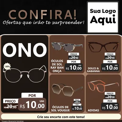 Modelo de Rede Social para Feed Facebook com o tema Confira! Ofertas que irão te surpreender! para Óticas