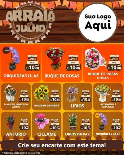 Modelo de Rede Social para Feed Instagram com o tema Arraiá de Julho - Junina para Floricultura e jardim