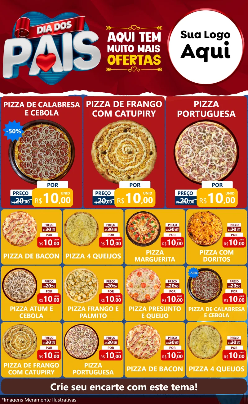 Modelo de Encarte para Encarte Grande com o tema Dia dos Pais para Pizzaria