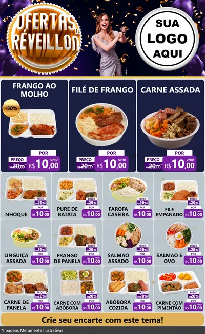 Modelo de Encarte para Encarte Grande com o tema Ofertas de Réveillon para Restaurante