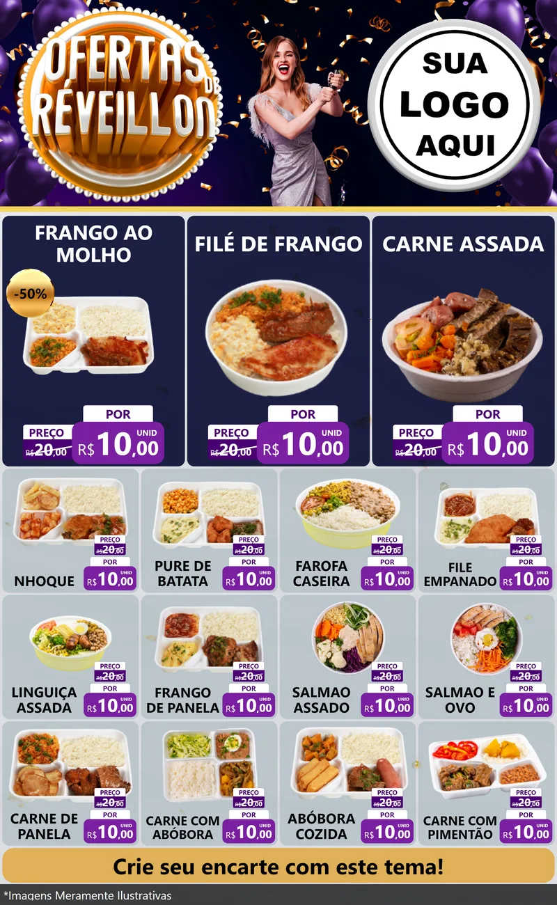 Modelo de Encarte para Encarte Grande com o tema Ofertas de Réveillon para Restaurante