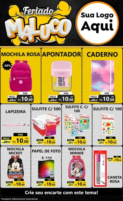 Modelo de Encarte para Encarte Grande com o tema Feriado Maluco para Papelaria