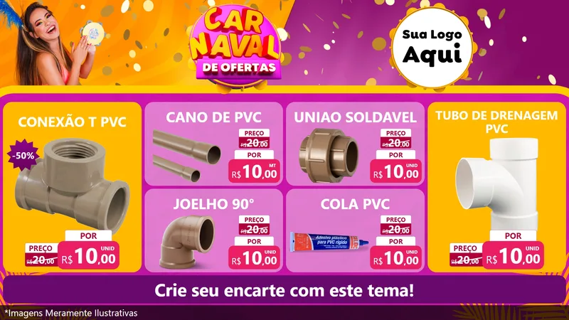 Modelo de TV para TV Horizontal com o tema Carnaval de Ofertas para Tubos e conexões