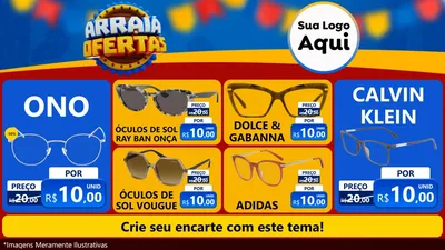 Modelo de TV para TV Horizontal com o tema Arraiá de Ofertas - Junina para Óticas
