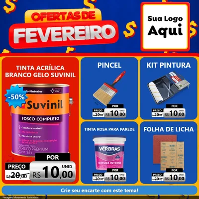 Modelo de Rede Social para Feed Facebook com o tema Ofertas de Fevereiro para Tintas e Ferramentas