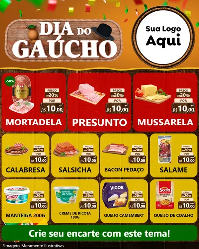 Modelo de Rede Social para Feed Instagram com o tema Dia do Gaúcho para Frios e Laticínios