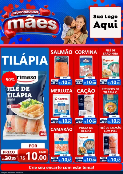 Modelo de Encarte para Encarte A4 Vertical com o tema Promoção das Mães para Peixaria