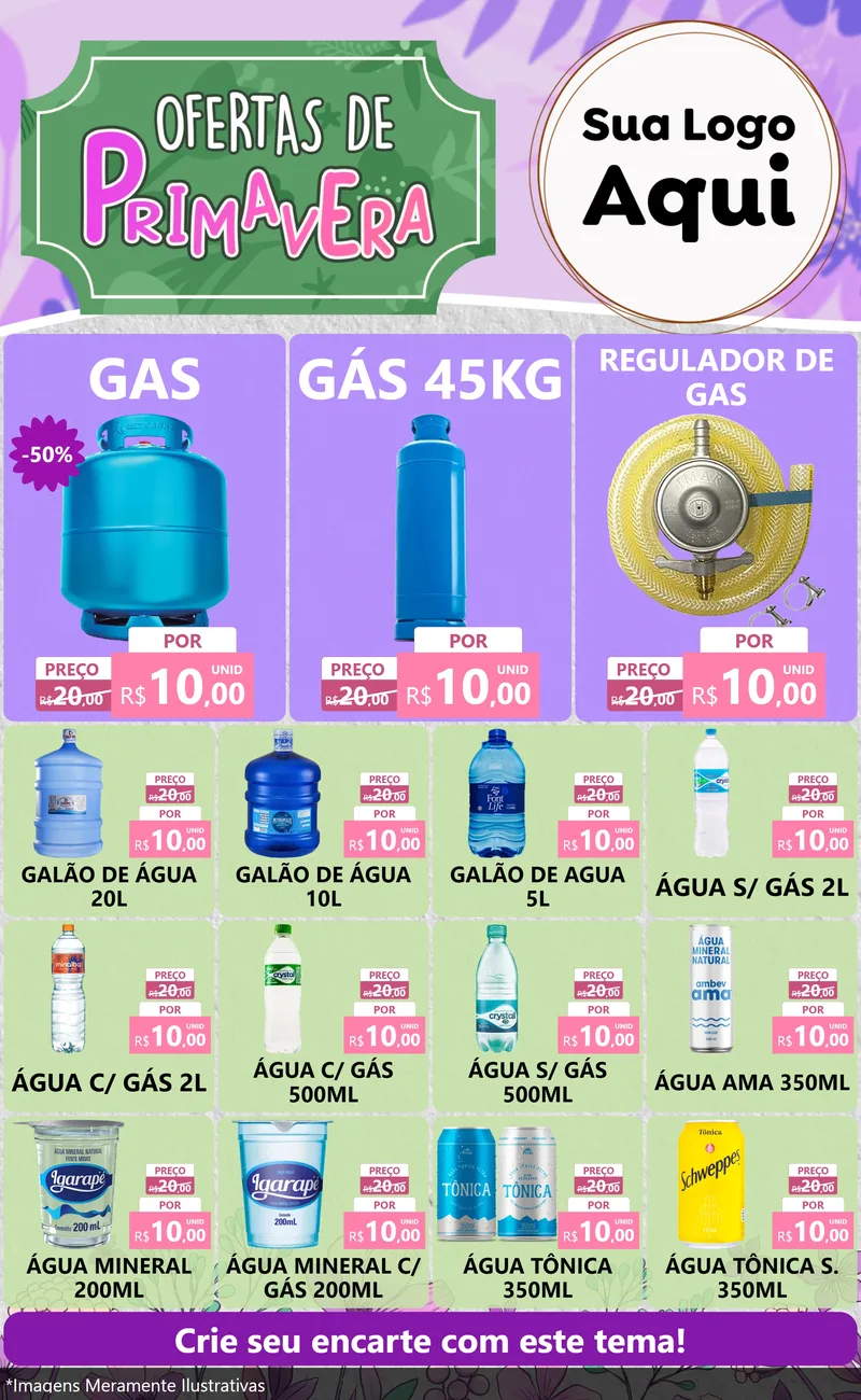 Modelo de Encarte para Encarte Grande com o tema Ofertas de Primavera para Água e gás