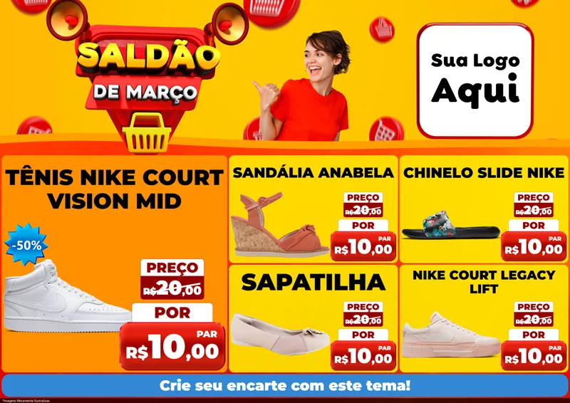 Modelo de Encarte para Encarte A4 Horizontal com o tema Saldão de Março para Calçados