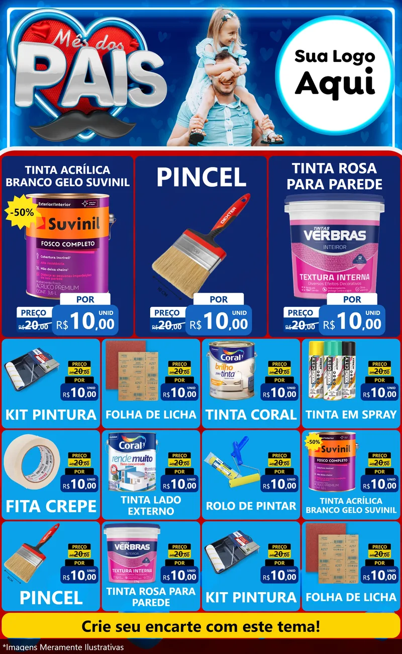 Modelo de Encarte para Encarte Grande com o tema Mês Dos Pais para Tintas e Ferramentas