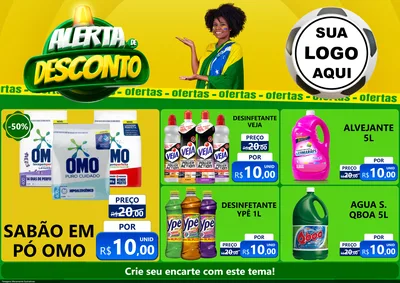 Modelo de Encarte para Encarte A4 Horizontal com o tema Alerta de Desconto para Produtos de Limpeza