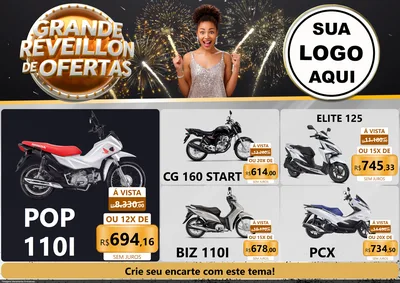 Modelo de Encarte para Encarte A4 Horizontal com o tema Grande Réveillon de Ofertas para Concessionaria de Motos