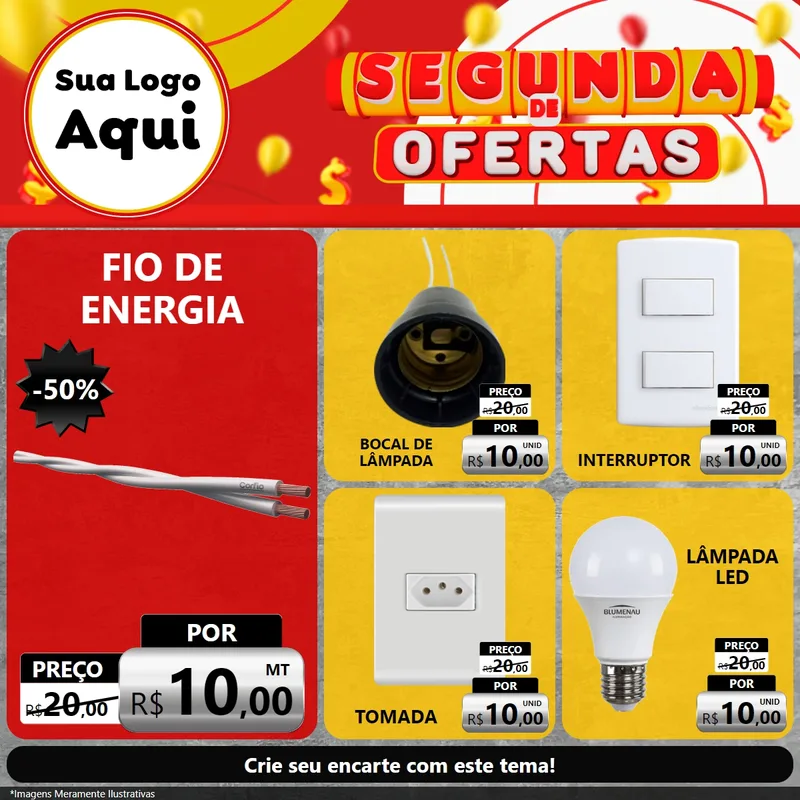 Modelo de Rede Social para Feed Facebook com o tema Segunda de Ofertas para Materiais Elétricos