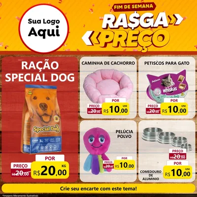 Modelo de Rede Social para Feed Facebook com o tema Fim de Semana Rasga Preços para Pet Shop