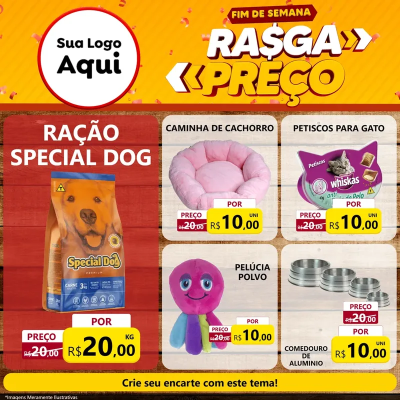 Modelo de Rede Social para Feed Facebook com o tema Fim de Semana Rasga Preços para Pet Shop