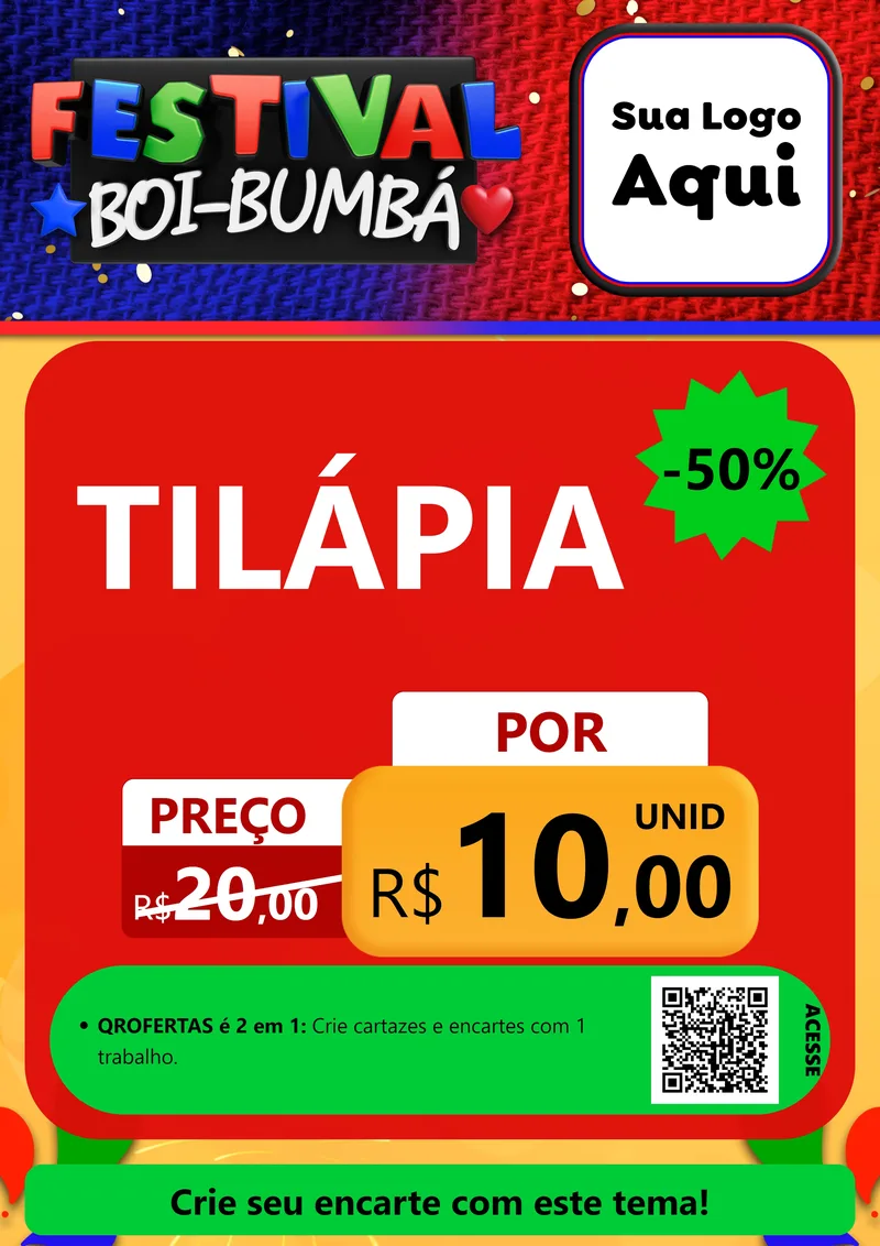 Modelo de Cartaz para Cartaz A4 Vertical com o tema Festival Boi-Bumbá para Peixaria