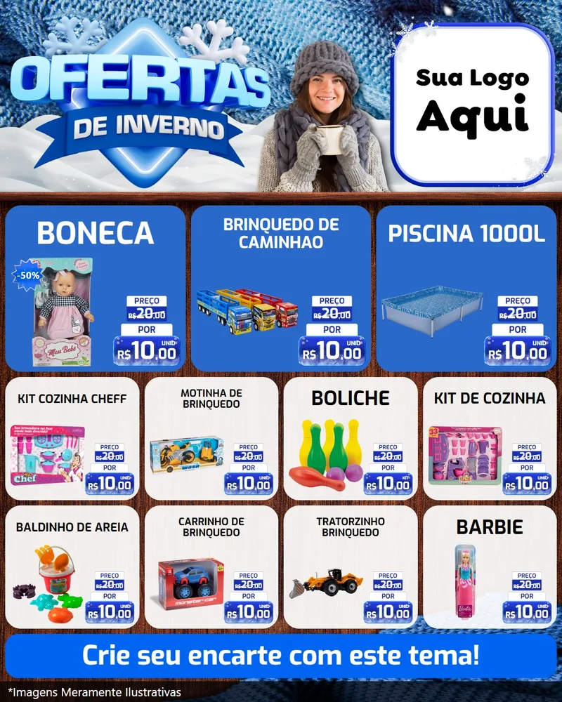 Modelo de Rede Social para Feed Instagram com o tema Ofertas de Inverno para Brinquedos