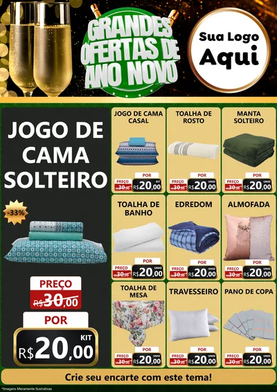 Modelo de Encarte para Encarte A4 Vertical com o tema Grandes Ofertas de Ano Novo para Cama, Mesa e Banho