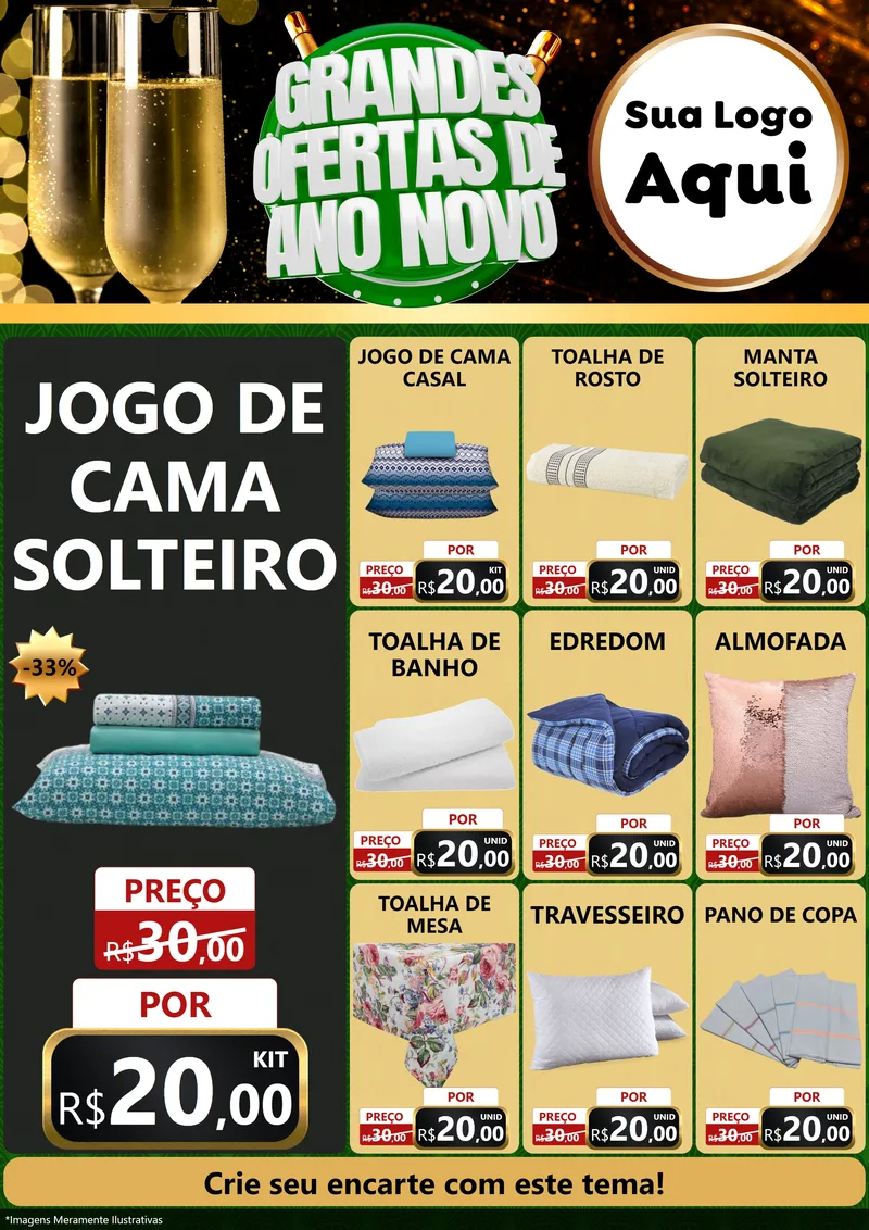 Modelo de Encarte para Encarte A4 Vertical com o tema Grandes Ofertas de Ano Novo para Cama, Mesa e Banho