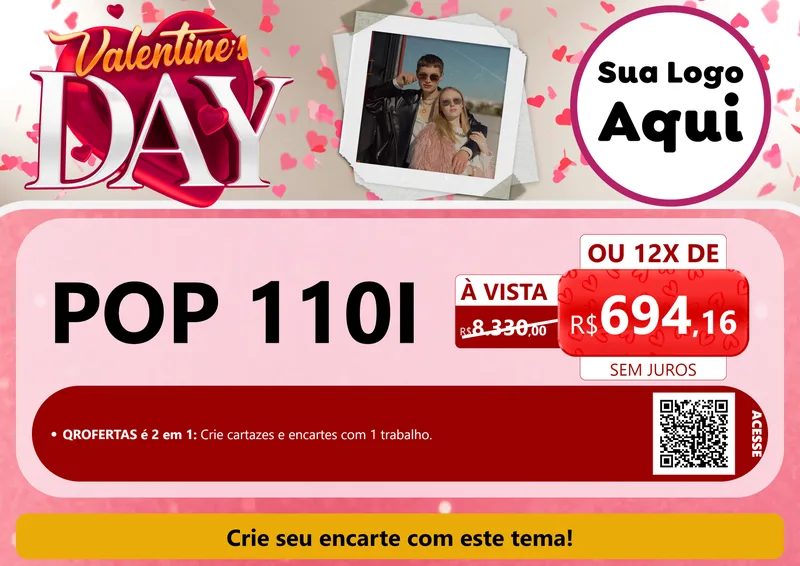 Modelo de Cartaz para Cartaz A4 Horizontal com o tema Valentine's Day para Concessionaria de Motos