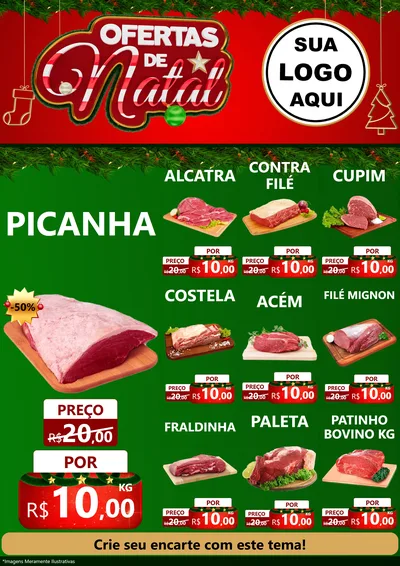 Modelo de Encarte para Encarte A4 Vertical com o tema Ofertas de Natal para Açougue