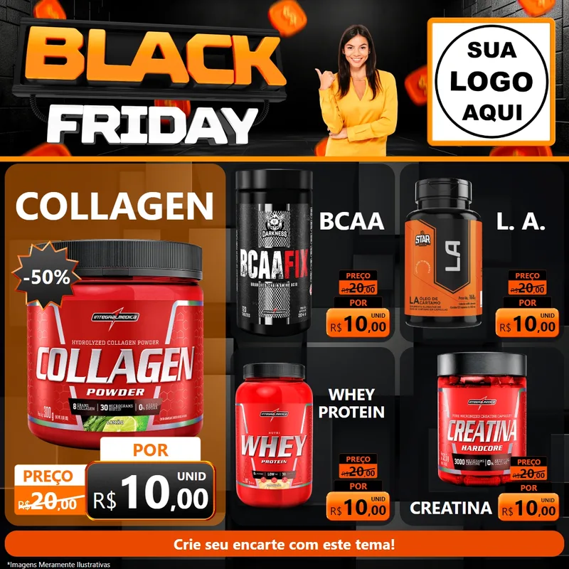 Modelo de Rede Social para Feed Facebook com o tema Black Friday para Suplementos alimentares