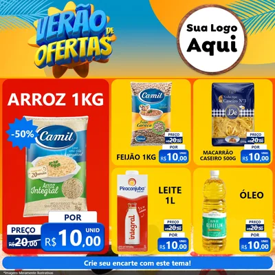 Modelo de Rede Social para Feed Facebook com o tema Verão de Ofertas para Supermercado
