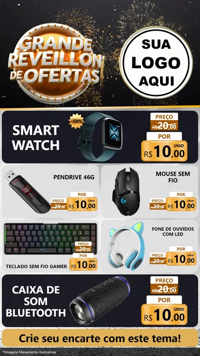 Modelo de TV para TV Vertical com o tema Grande Réveillon de Ofertas para Informática
