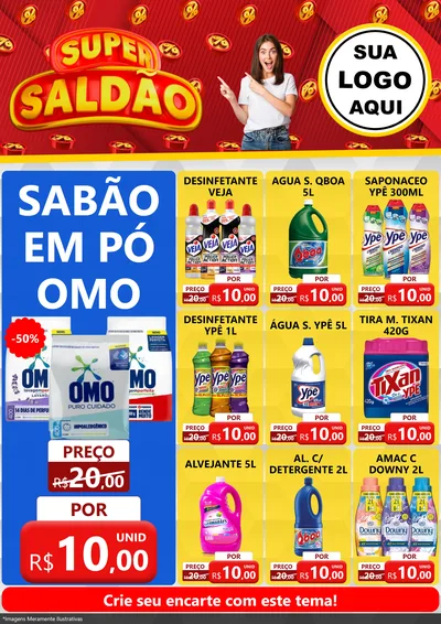 Modelo de Encarte para Encarte A4 Vertical com o tema Super Saldão para Produtos de Limpeza