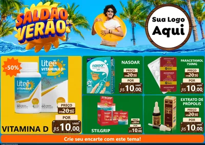 Modelo de Encarte para Encarte A4 Horizontal com o tema Saldão de Verão para Farmácia