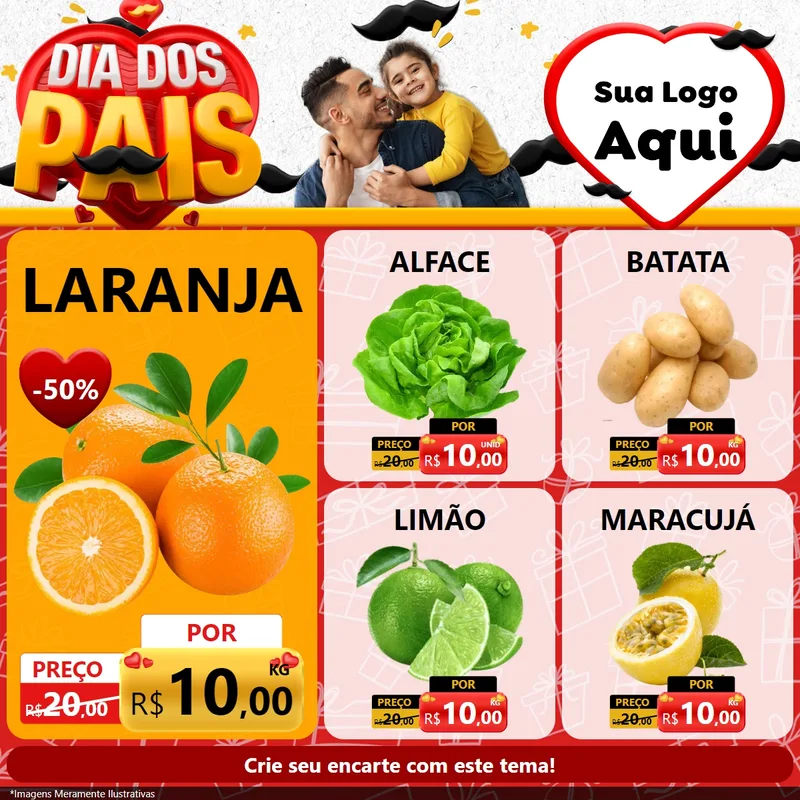 Modelo de Rede Social para Feed Facebook com o tema Dia dos Pais para Hortifrúti