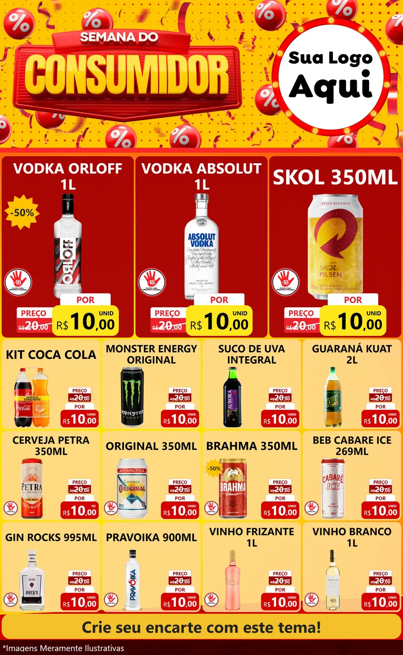 Modelo de Encarte para Encarte Grande com o tema Semana do Consumidor para Distribuidora de bebidas