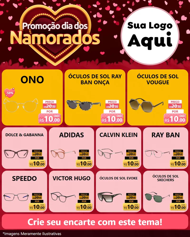 Modelo de Rede Social para Feed Instagram com o tema Promoção Dia Dos Namorados para Óticas