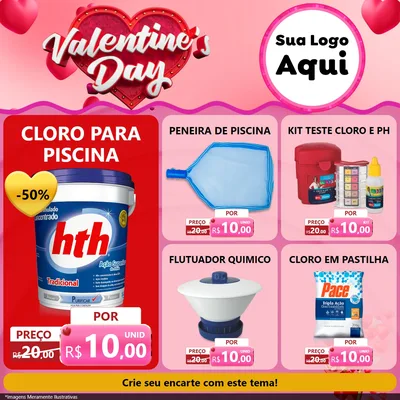 Modelo de Rede Social para Feed Facebook com o tema Valentine's Day para Produtos para Piscina