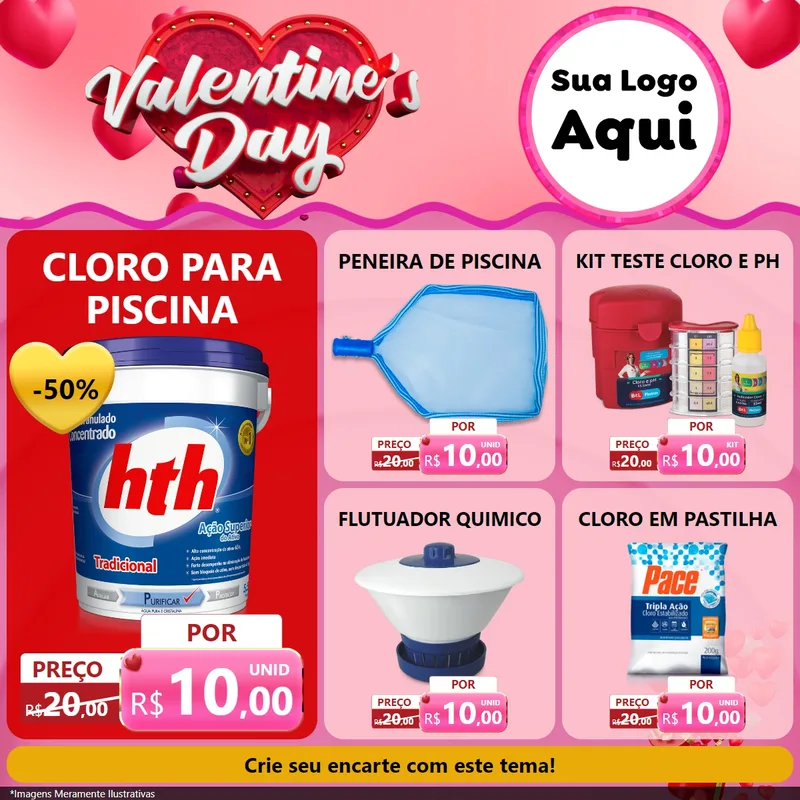 Modelo de Rede Social para Feed Facebook com o tema Valentine's Day para Produtos para Piscina