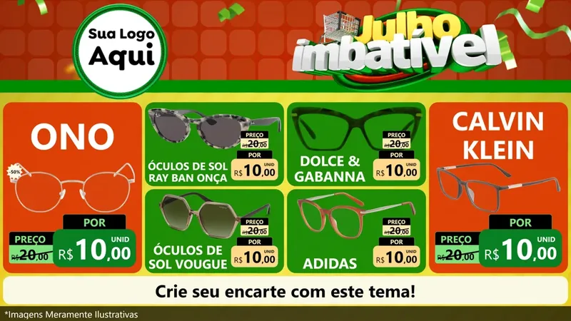 Modelo de TV para TV Horizontal com o tema Julho Imbatível para Óticas