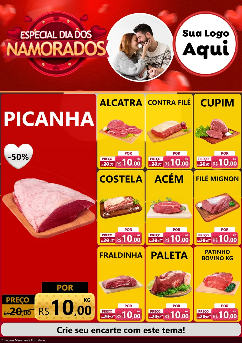 Modelo de Encarte para Encarte A4 Vertical com o tema Especial Dia Dos Namorados para Açougue