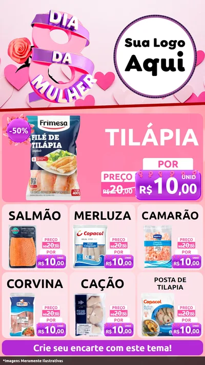 Modelo de Rede Social para Stories com o tema Dia da Mulher para Peixaria