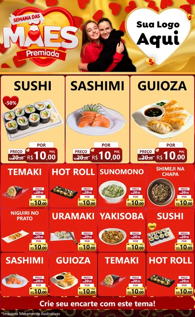 Modelo de Encarte para Encarte Grande com o tema Semana das Mães Premiada para Comida japonesa