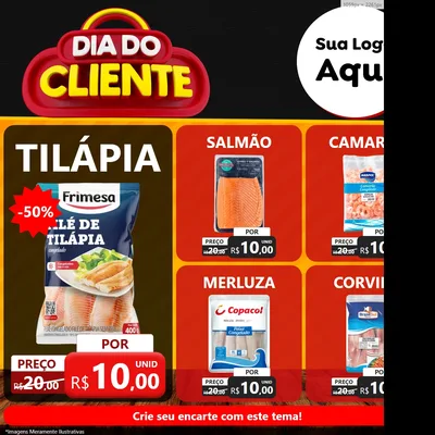 Modelo de Rede Social para Feed Facebook com o tema Dia do Cliente para Peixaria