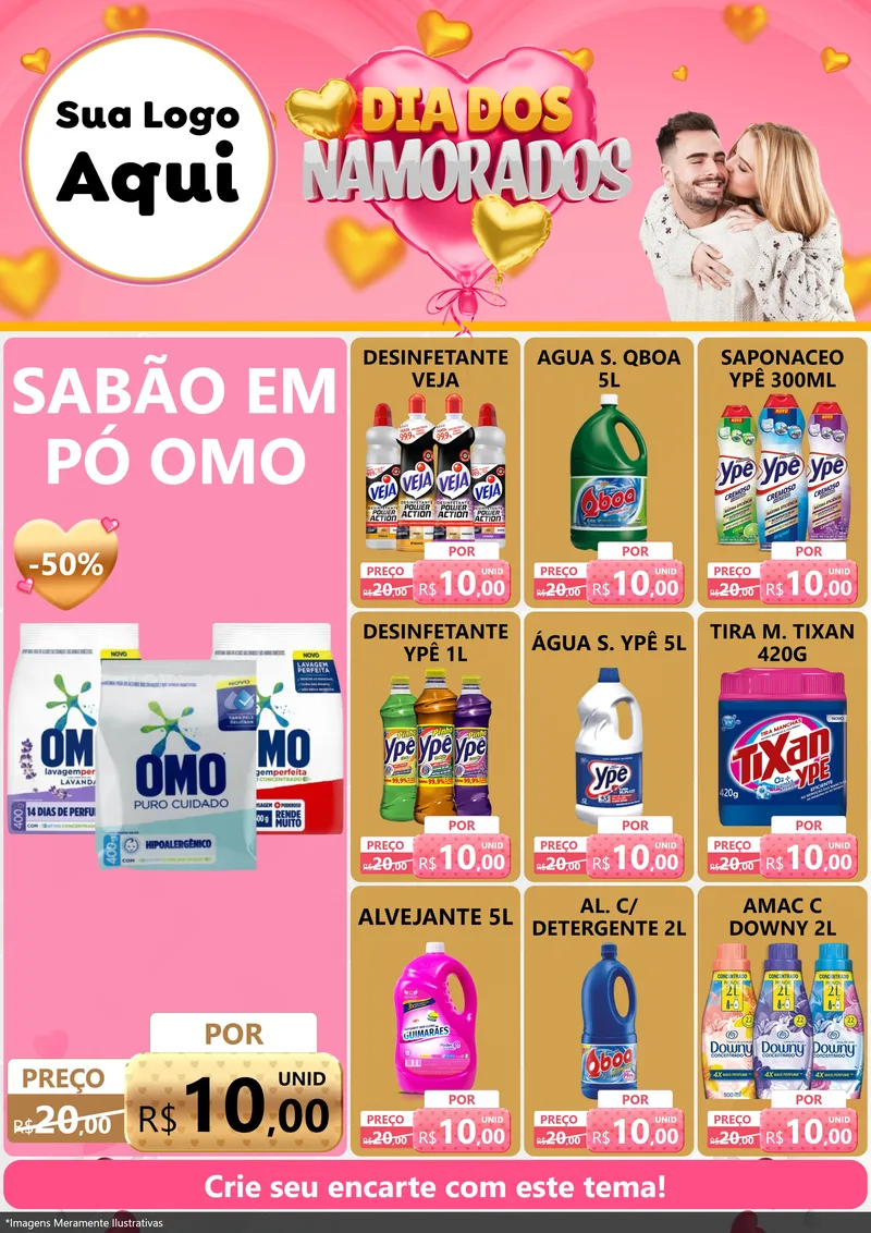 Modelo de Encarte para Encarte A4 Vertical com o tema Dia dos Namorados para Produtos de Limpeza
