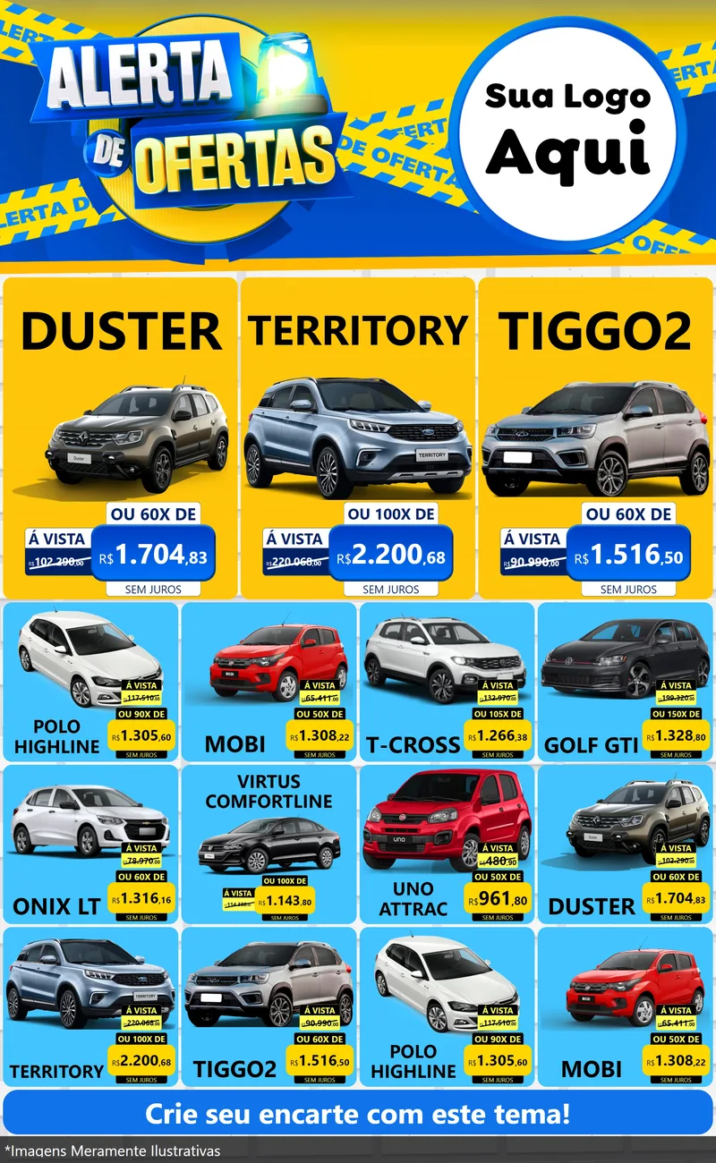Modelo de Encarte para Encarte Grande com o tema Alerta de Ofertas para Concessionaria de Carros